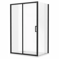 Toreno Matt Black 1200 X 900mm Sliding Door Shower Enclosure + Pearlstone Tray -Dream Bathroom Shop BLK129SDE d2 460