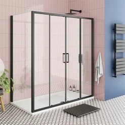 Toreno Matt Black 1700 X 900mm Double Sliding Door Shower Enclosure Without Tray