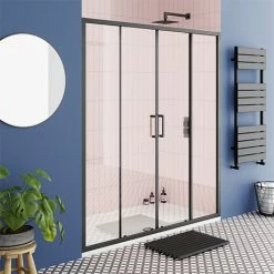 Toreno Matt Black 1700 Double Sliding Shower Door