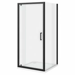 Toreno Matt Black 800 X 800mm Pivot Door Shower Enclosure + Pearlstone Tray -Dream Bathroom Shop BLK8PDE d3 460