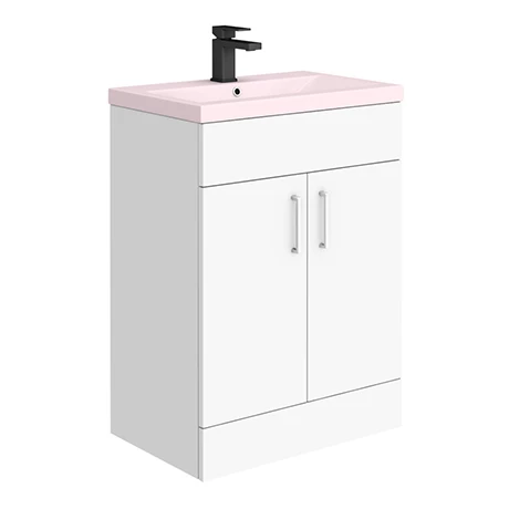 Toreno 600 Basin Unit - High Gloss White With Matt Pink Mid Edged Basin 1 Toreno 600 Basin Unit - High Gloss White With Matt Pink Mid Edged Basin