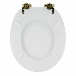 Toreno High Gloss White MDF Bottom Fixing Toilet Seat Brushed Brass Hinges -Dream Bathroom Shop MSC020 N BB d2 460