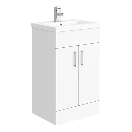 Toreno Basin Unit - 500mm Modern High Gloss White With Mid Edged Basin 1 Toreno Basin Unit - 500mm Modern High Gloss White With Mid Edged Basin