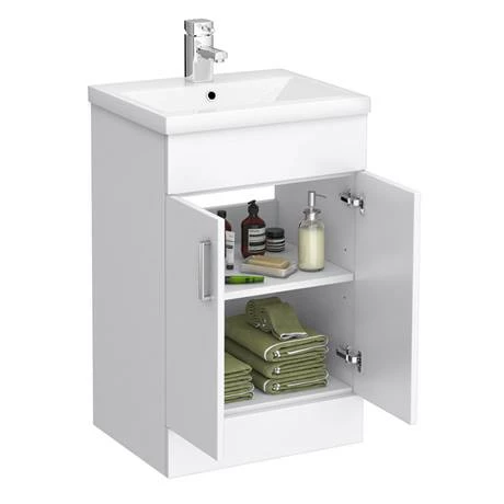 Toreno Basin Unit - 500mm Modern High Gloss White With Mid Edged Basin 2 Toreno Basin Unit - 500mm Modern High Gloss White With Mid Edged Basin - Image 2