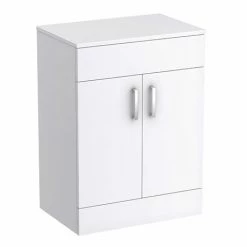 Toreno Floor Standing Countertop Vanity Unit - Gloss White - 605mm With Chrome Handles