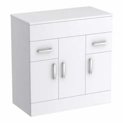 Toreno Floor Standing Countertop Vanity Unit - Gloss White - 805mm With Chrome Handles