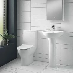 Toreno Round Rimless Close Coupled Toilet + Soft Close Seat -Dream Bathroom Shop TRRWC nwd1 460